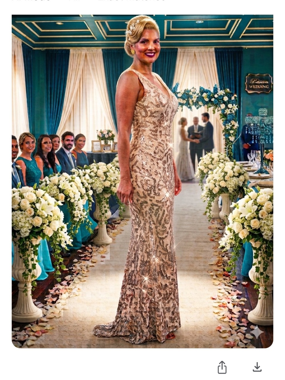 Long Formal Dress Gown, Ivory & Gold Sequins. Prom, pageant. ladies/jr sz 7